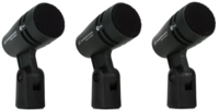 (3)E604 MICROPHONES (COMPACT DYNAMIC CARDIOID INSTRUMENT MICS) WITH MZH604 CLIPS & CARRYING POUCHES